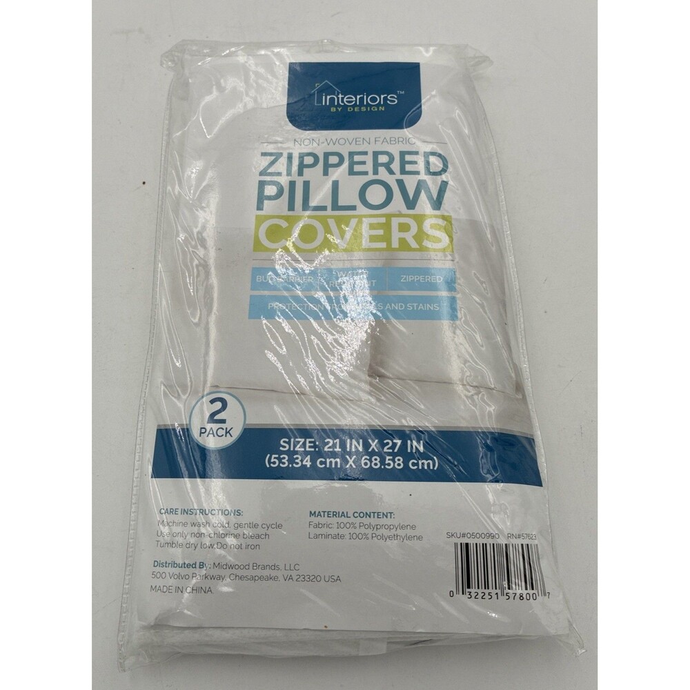 Interiors by Design Zipped Set of 2 Pillow  Cases White Size 21x27 Inches Fabric